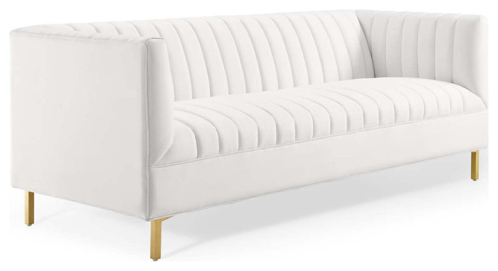 Shift Channel Tufted Performance Velvet Sofa - White