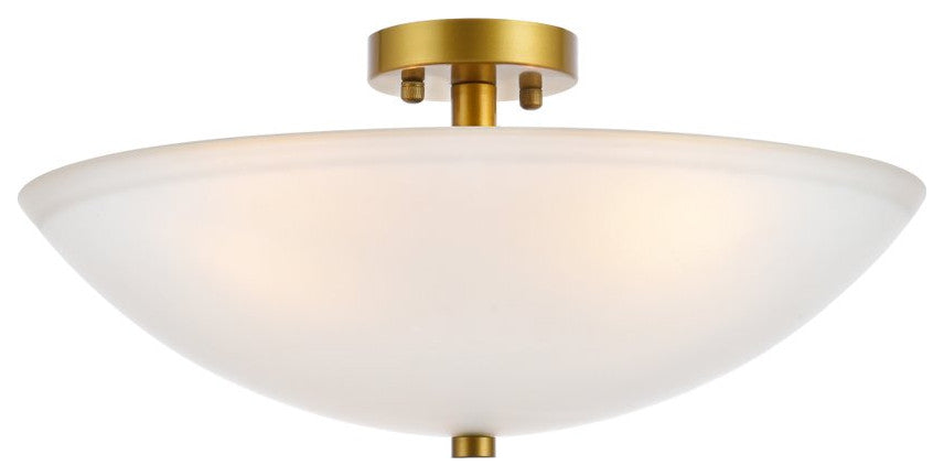 Jamie 3-Light Brass and White Glass Flush Mount