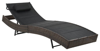 vidaXL Sun Lounger Poly Rattan and Textilene Brown Patio Garden Day Lounge Bed