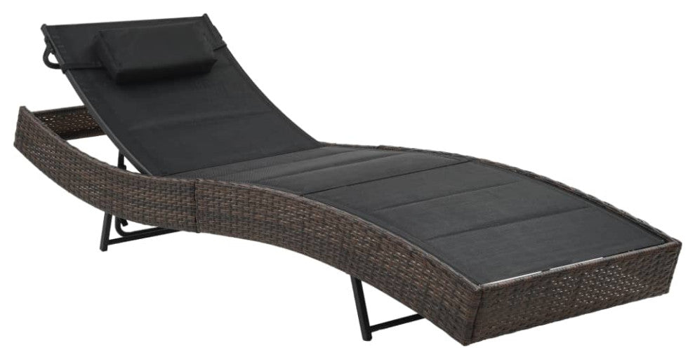 vidaXL Sun Lounger Poly Rattan and Textilene Brown Patio Garden Day Lounge Bed