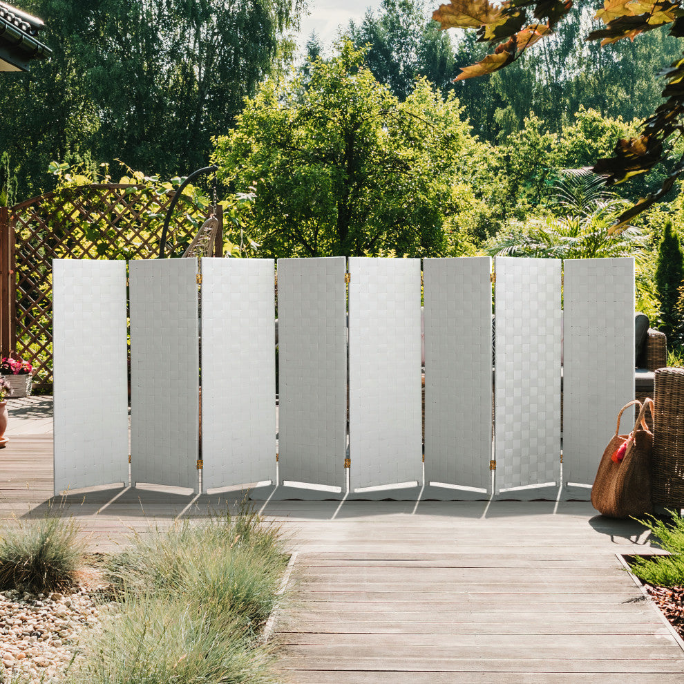 4 ft. Short Woven Fiber Outdoor All Weather Room Divider 8 Panel White