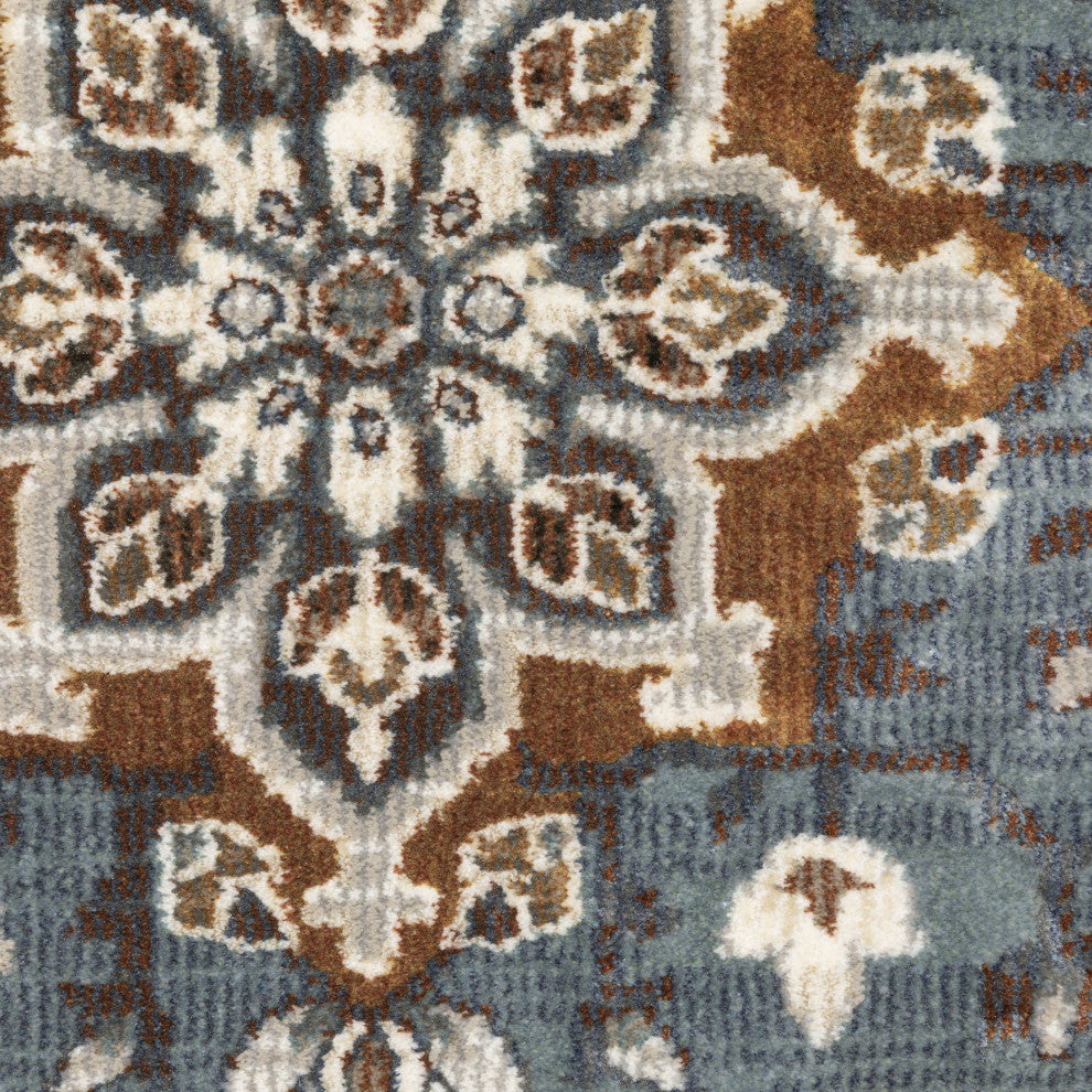 Emilia Panel Medallions Blue/ Rust Area Rug 9'10" x 12'10"