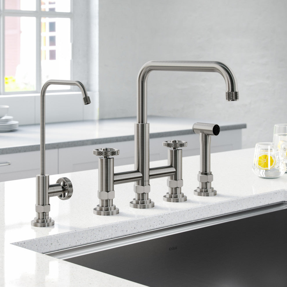 Urbix Bridge Kitchen Faucet, Spot Free Stainless Steel, Water Dispenser Ff-101