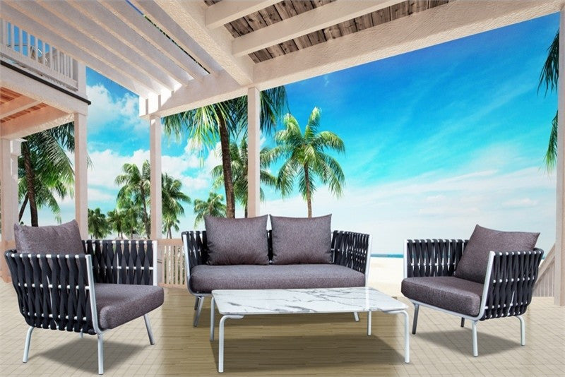 LeisureMod Spencer 4 Piece Outdoor Patio Rope Sofa Conversion Set, Black
