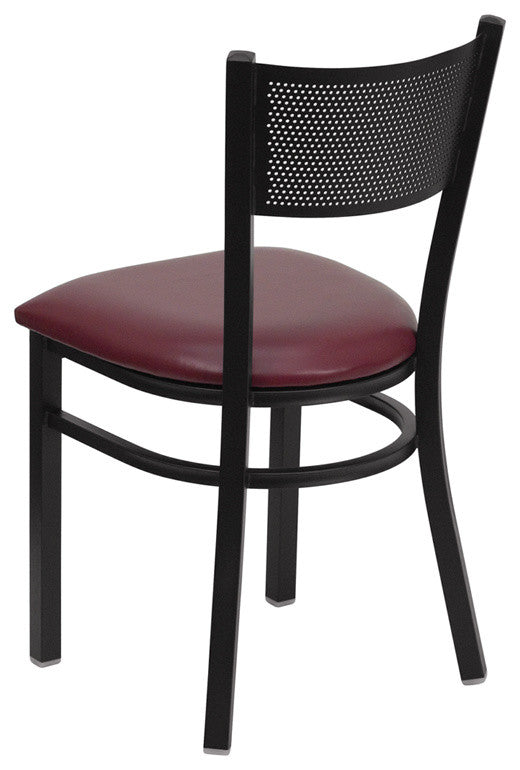 Dyersburg Metal Chair Black Grid Back, Burgundy Vinyl Seat