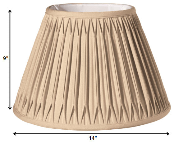14" Vintage Gold Slanted Bell Smocked Paperback Shantung Lampshade