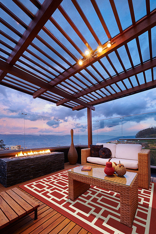 Oriental Weavers Sphinx Meridian 9754R  Outdoor Rug, Red/Ivory, 6'7"x9'6"