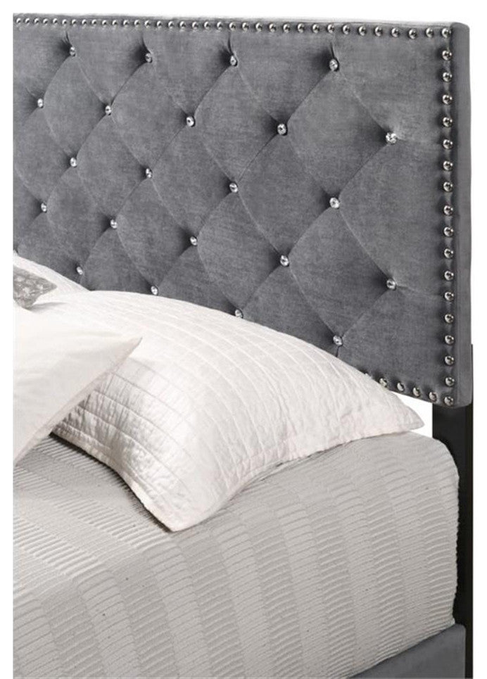 Glory Furniture Suffolk Velvet Upholstered Full Bed in Gray