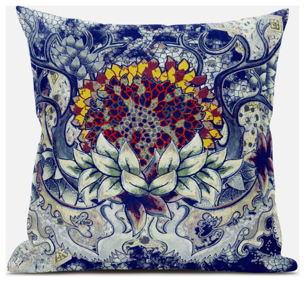 18" Blue Gray Flower Bloom Suede Throw Pillow