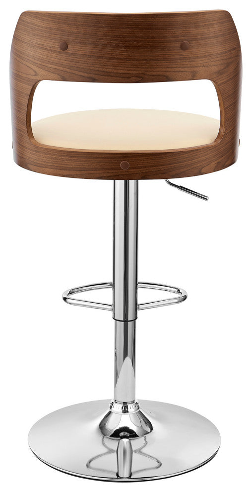 Cream Upholstered Chrome Base Adjustable Swivel Bar Stool