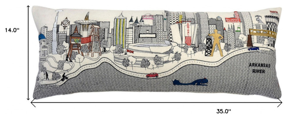 35" White Tulsa Daylight Skyline Lumbar Decorative Pillow