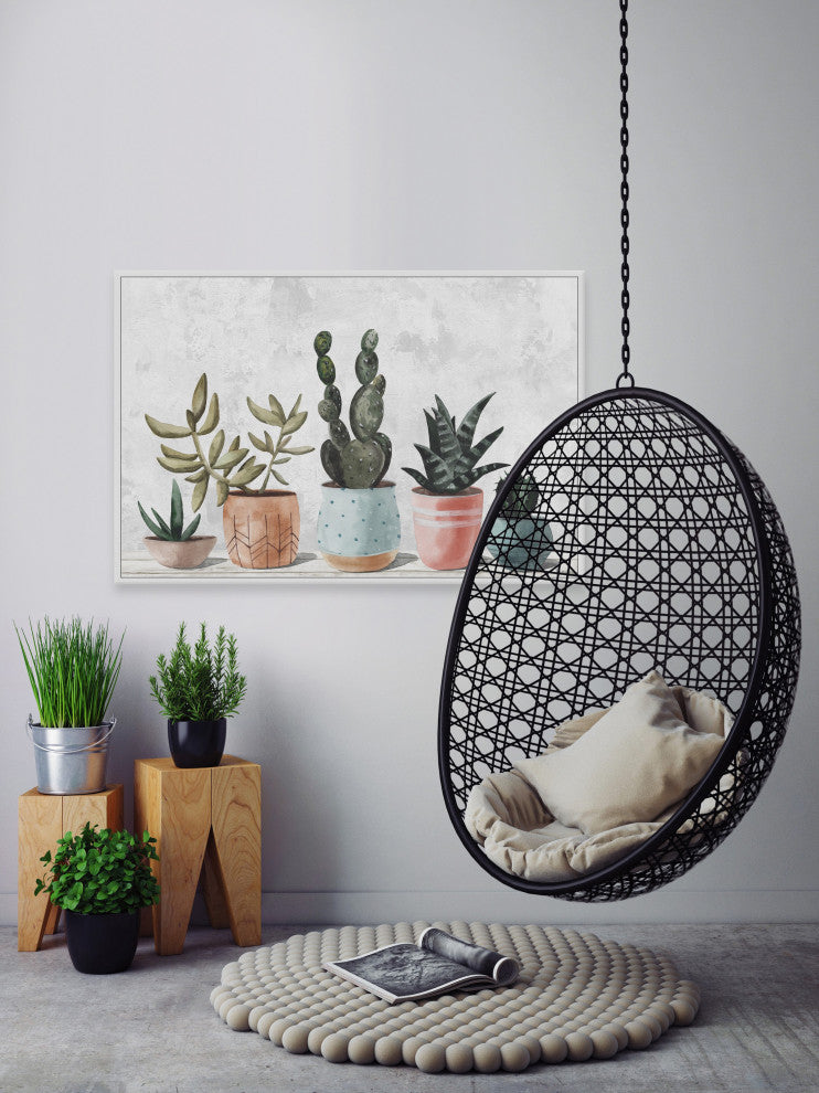 "Succulent Pastel Pots" Floater Framed Painting Print on Canvas
