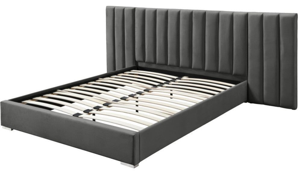 Pablo Velvet Upholstered Bed, Gray, Queen