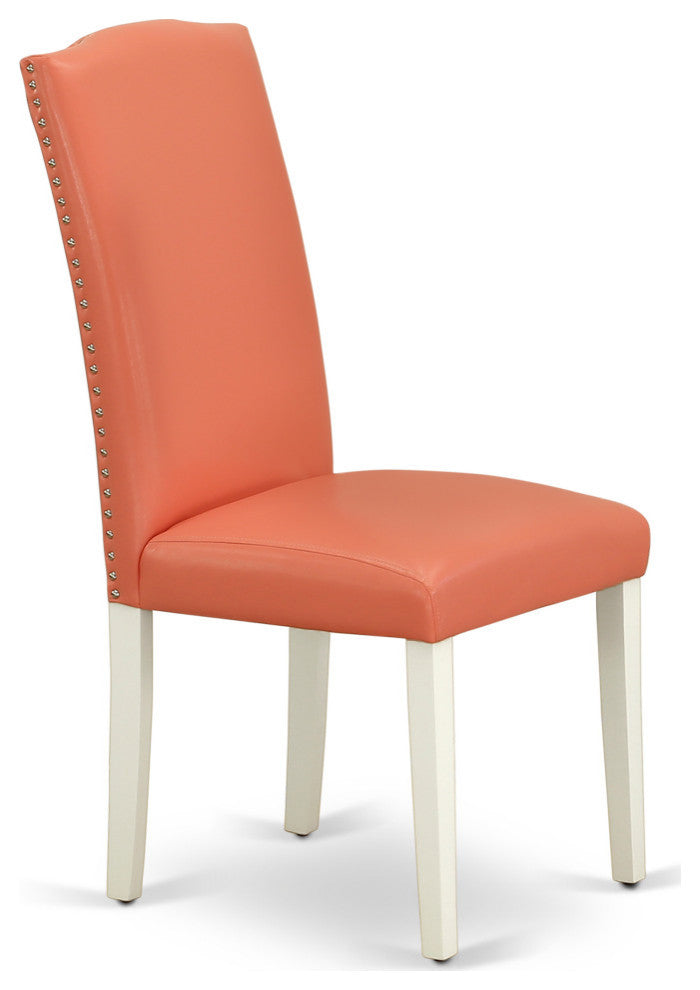 5Pc Round 42" Dinette Table, Four Parson Chair, Pu Leather Color Pink Flamingo