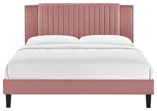 Zahra Channel Tufted Performance Velvet Twin Platform Bed, Dusty Rose