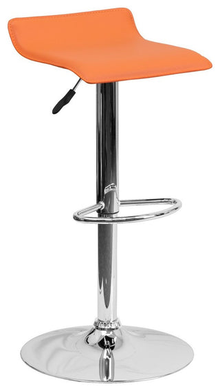 Contemporary Orange Vinyl Adjustable Barstool With Chrome Base