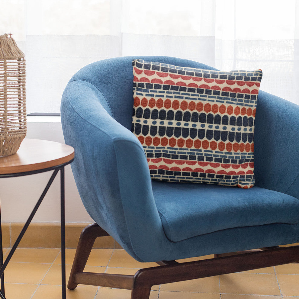 Plutus Red Blue Harmony Border Luxury Throw Pillow, 16"x16"