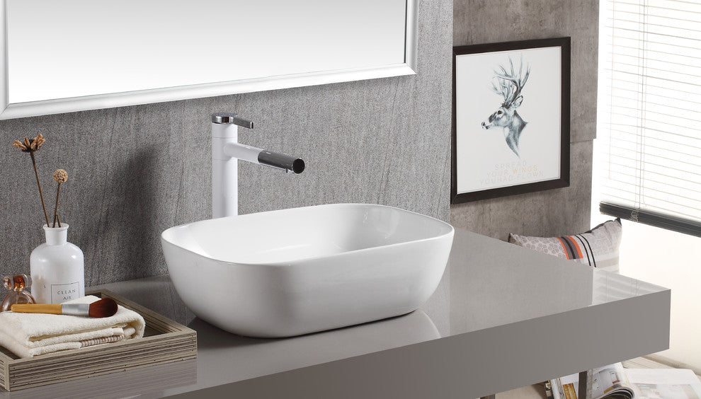 ELANTI EC1801 Porcelain Rectangular Vessel Sink, White