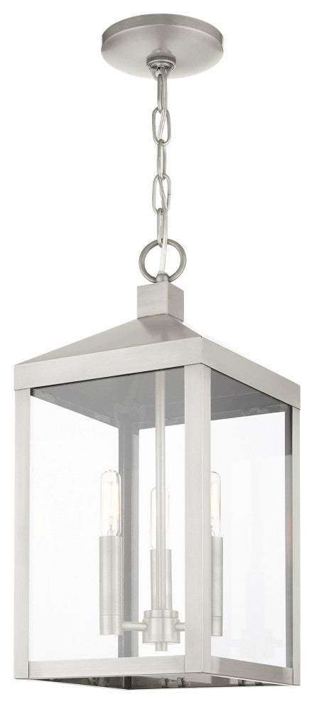 Livex Lighting Nyack 3 Light Brushed Nickel Medium Outdoor Pendant Lantern