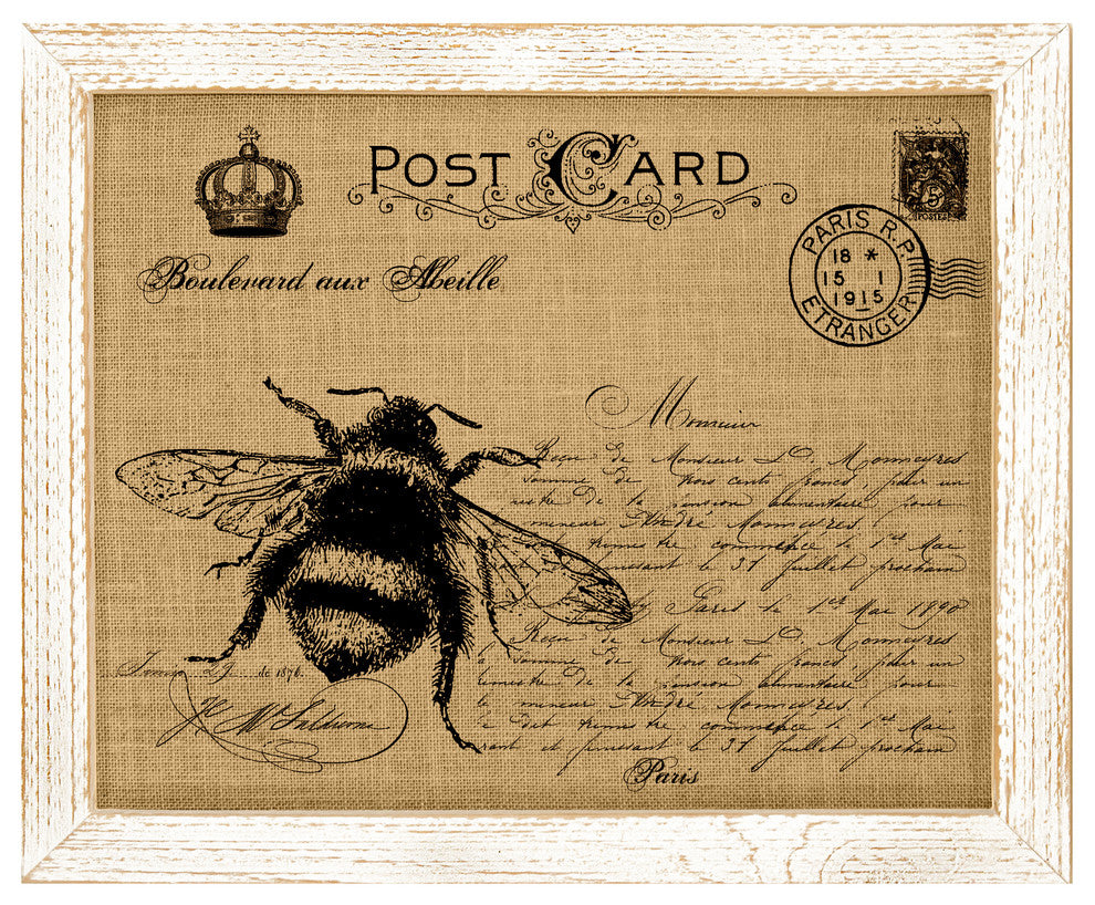Bee Post Card Burlap Wall Art