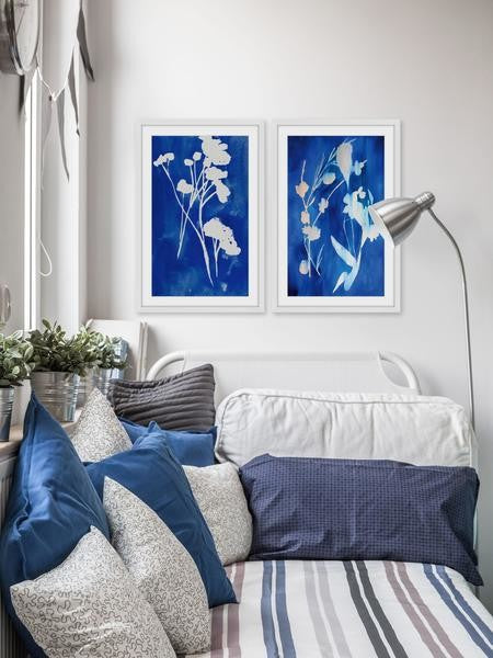 "A Touch of Royal Blue" Framed Painting Diptych, 32"x24"