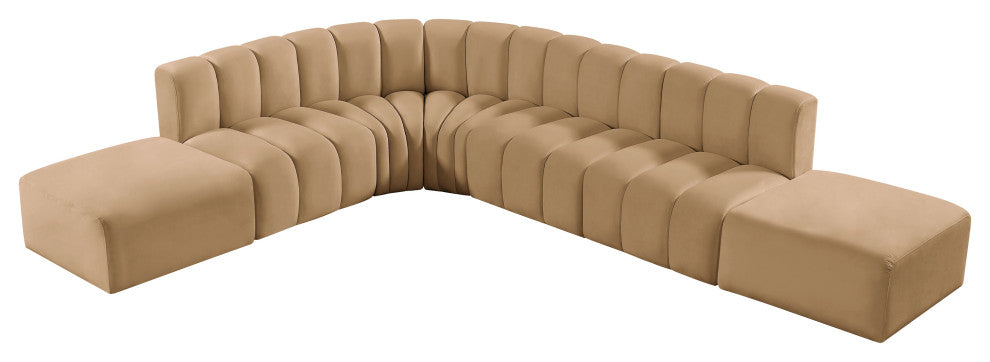 Arc Velvet Upholstered 7-Pc. L-Shaped Modular Sectional, Camel