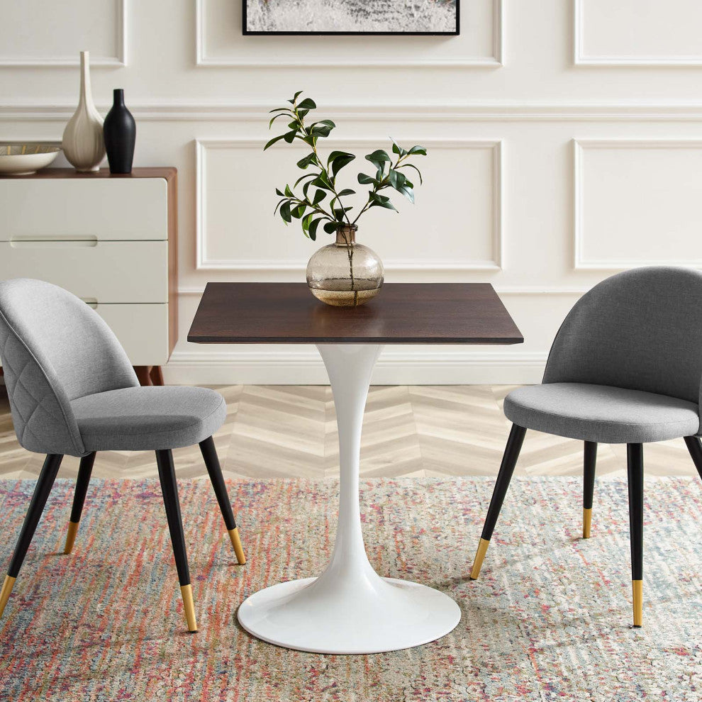 28" Dining Table, Square, White Walnut, Metal, Modern, Bistro Hospitality