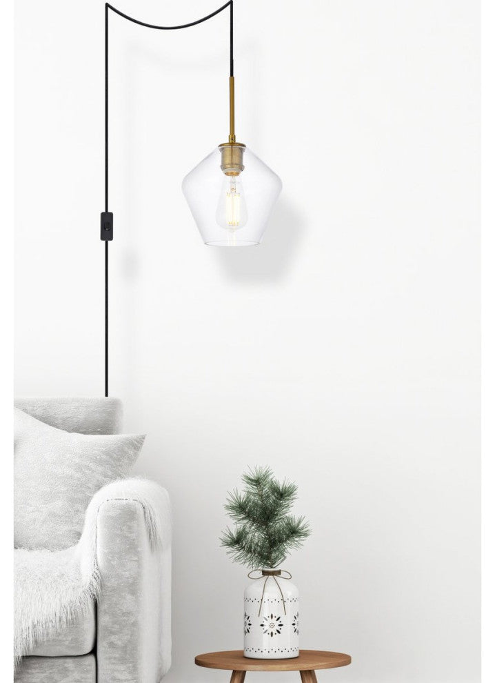 Living District Gene 1-Light Plug-In Pendant Brass