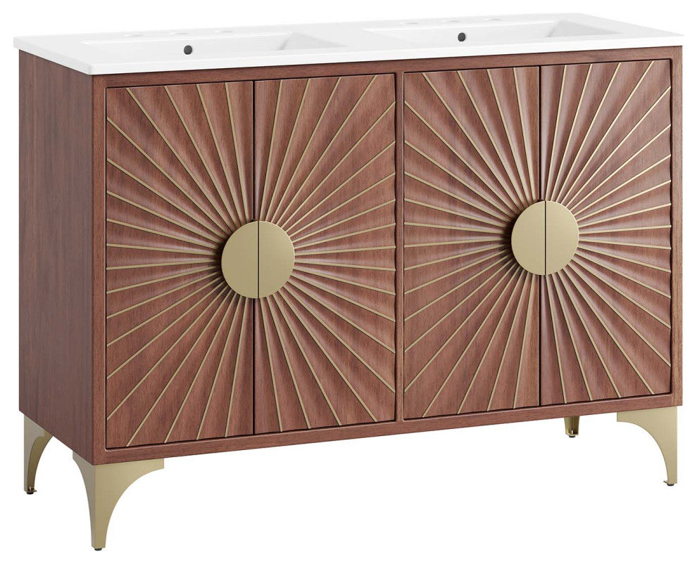 Daylight 48" Double Sink Bathroom Vanity, White Walnut