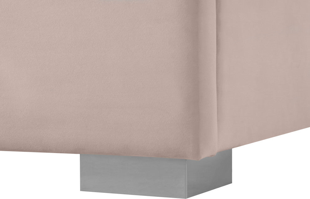 Nora Velvet Upholstered Bed, Pink, Queen