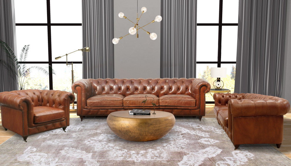Paris Club Top Grain Leather Leather Tufted Club Chair, Brown