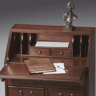 26" Brown Rubberwood Wood Secretary Desk With Five Drawers