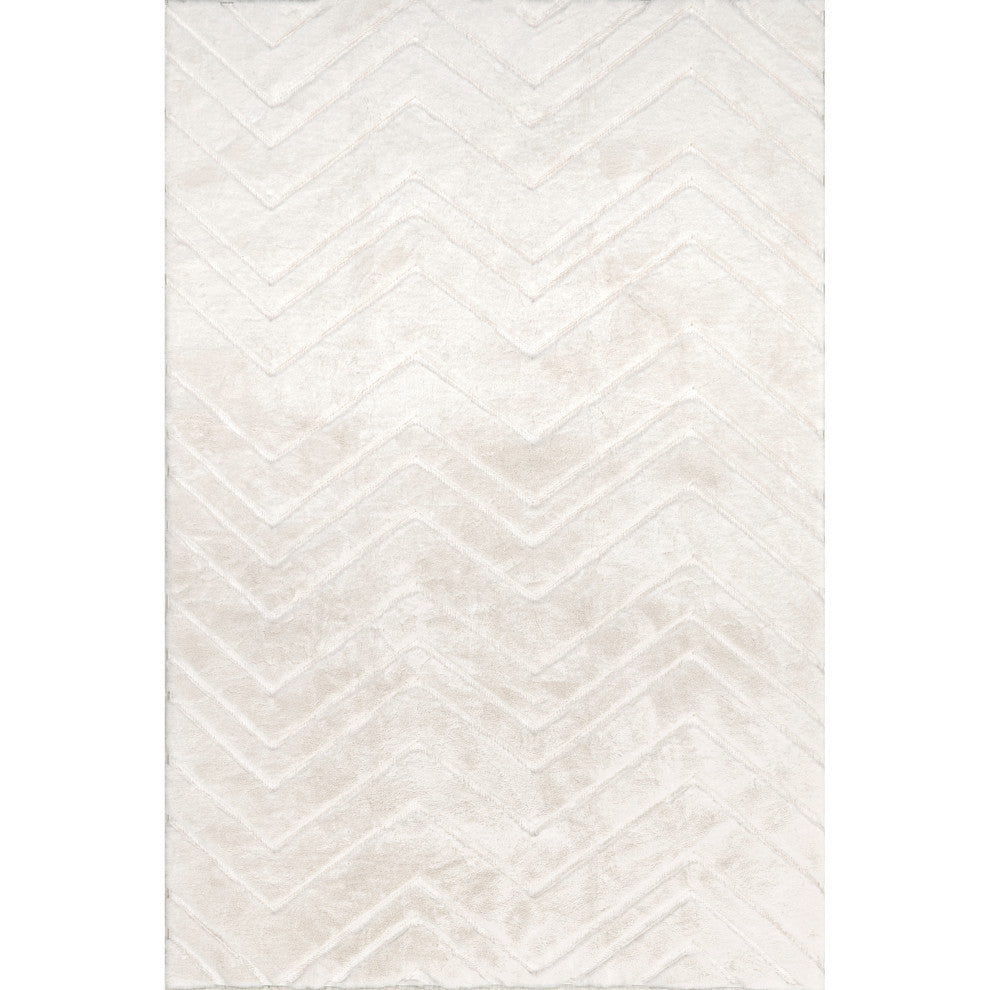 Nuloom Chevron Faux Rabbit Washable Rug, Off White 2' 6" x 8'