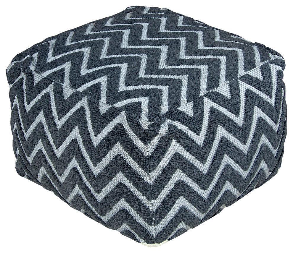 Microfiber Gray and White Jacquard Pouf Ottoman Zig-Zag Pattern