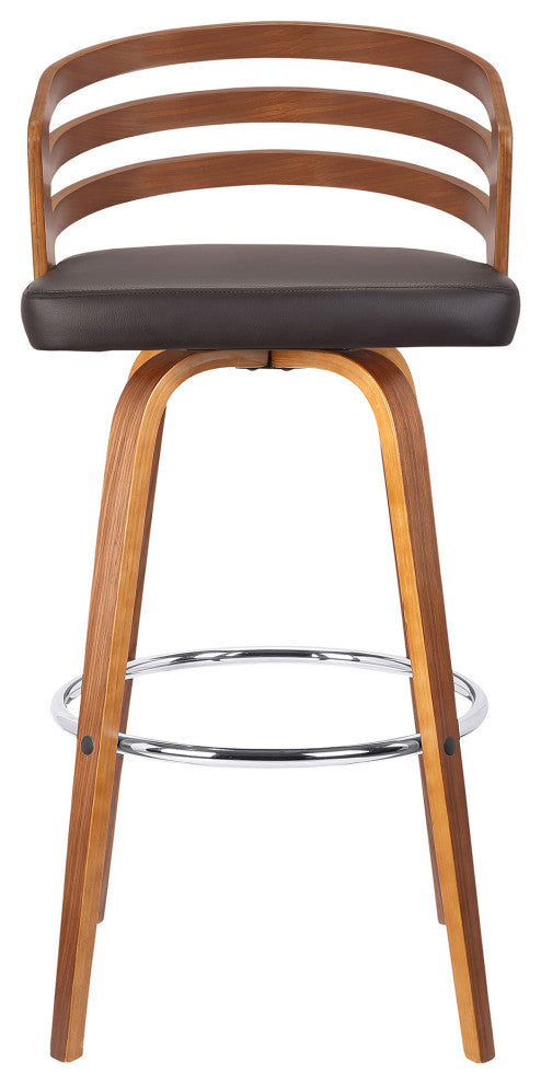 26" Brown Modern Faux Leather Swivel Bar Stool