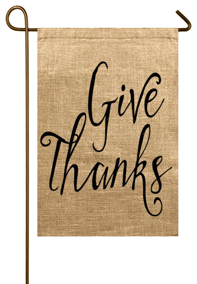 Give Thanks Burlap Garden Flag