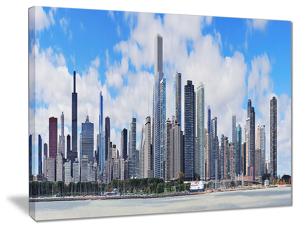 "Chicago City" Urban Skyline Canvas Photo Print, 20"x12"
