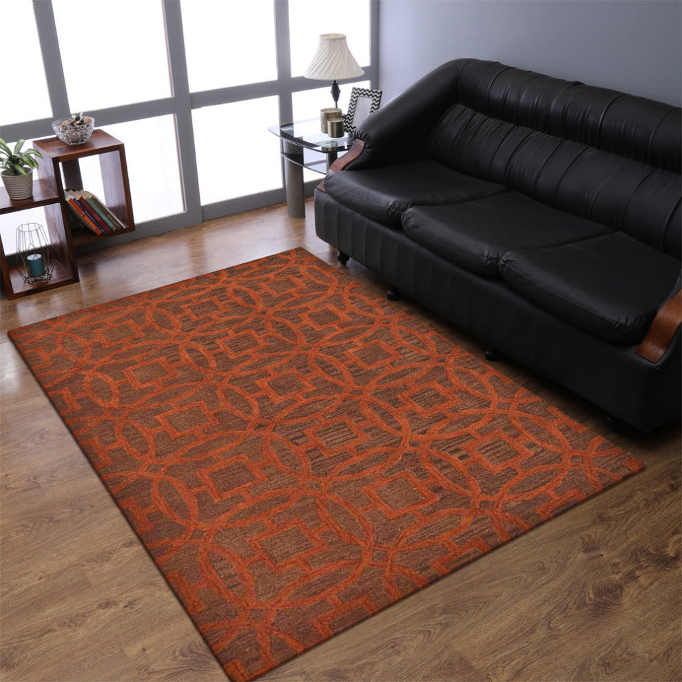 HAND TUFTED WOOL ECO-FRIENDLY AREA RUGS - Rectangle,Brown Orange,Geometric