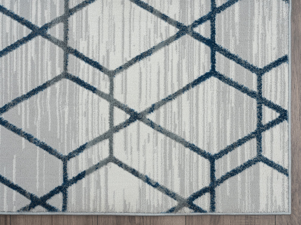 Abani Nova Nov120B Blue Distressed Geometric Area Rug