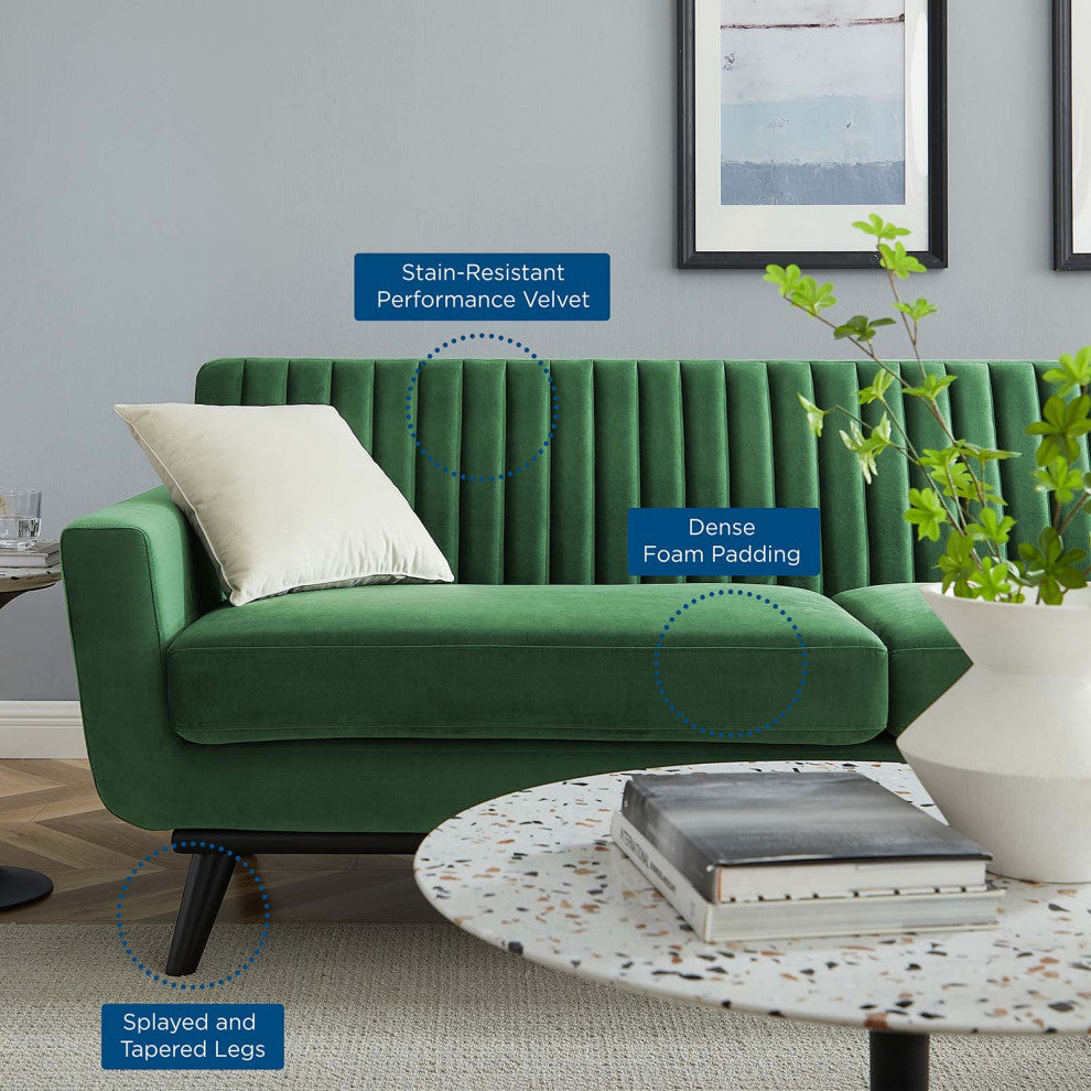 Engage Channel Tufted Performance Velvet Sofa Emerald
