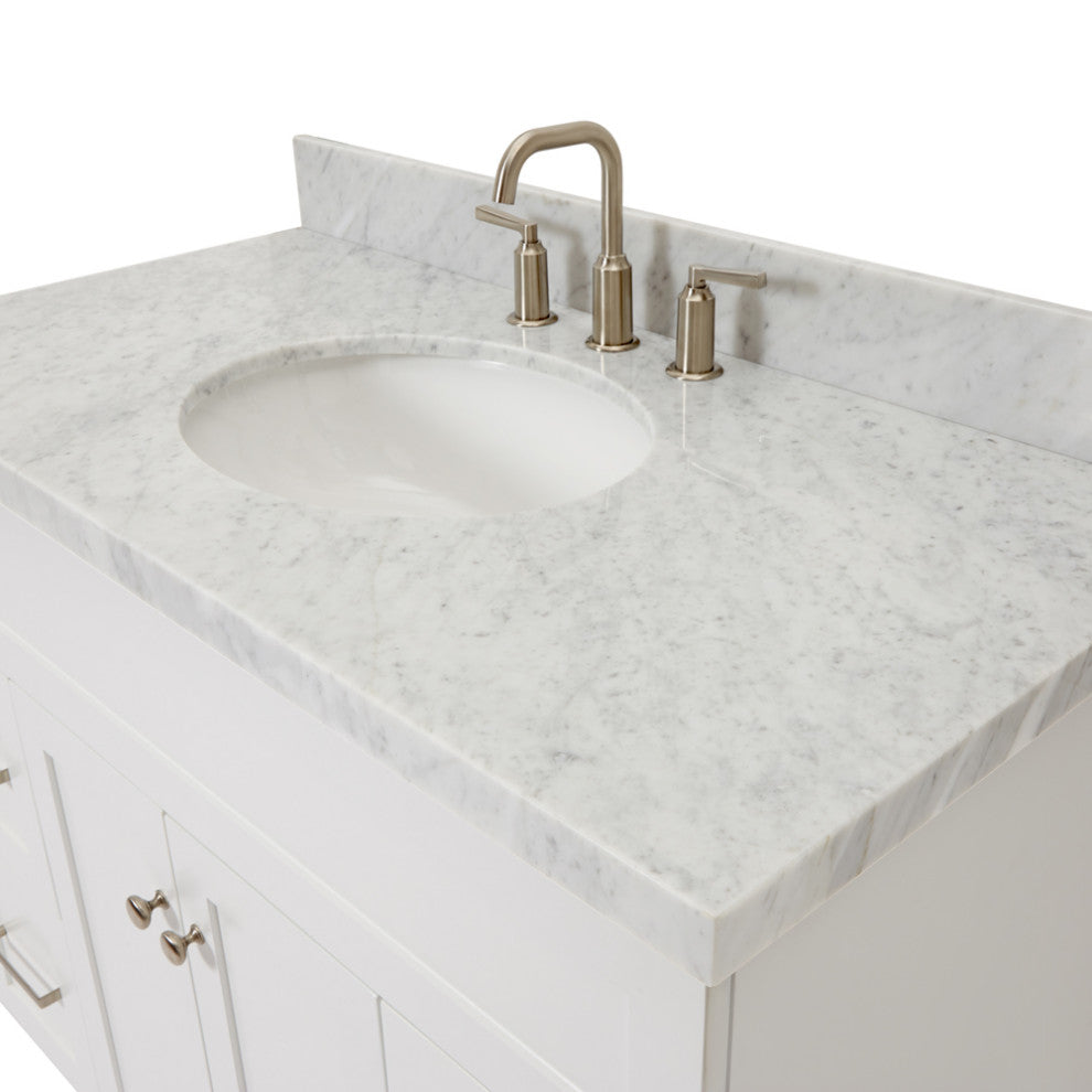 Ariel Hamlet 43" Oval Sink Bath Vanity, 1.5" Carrara Marble