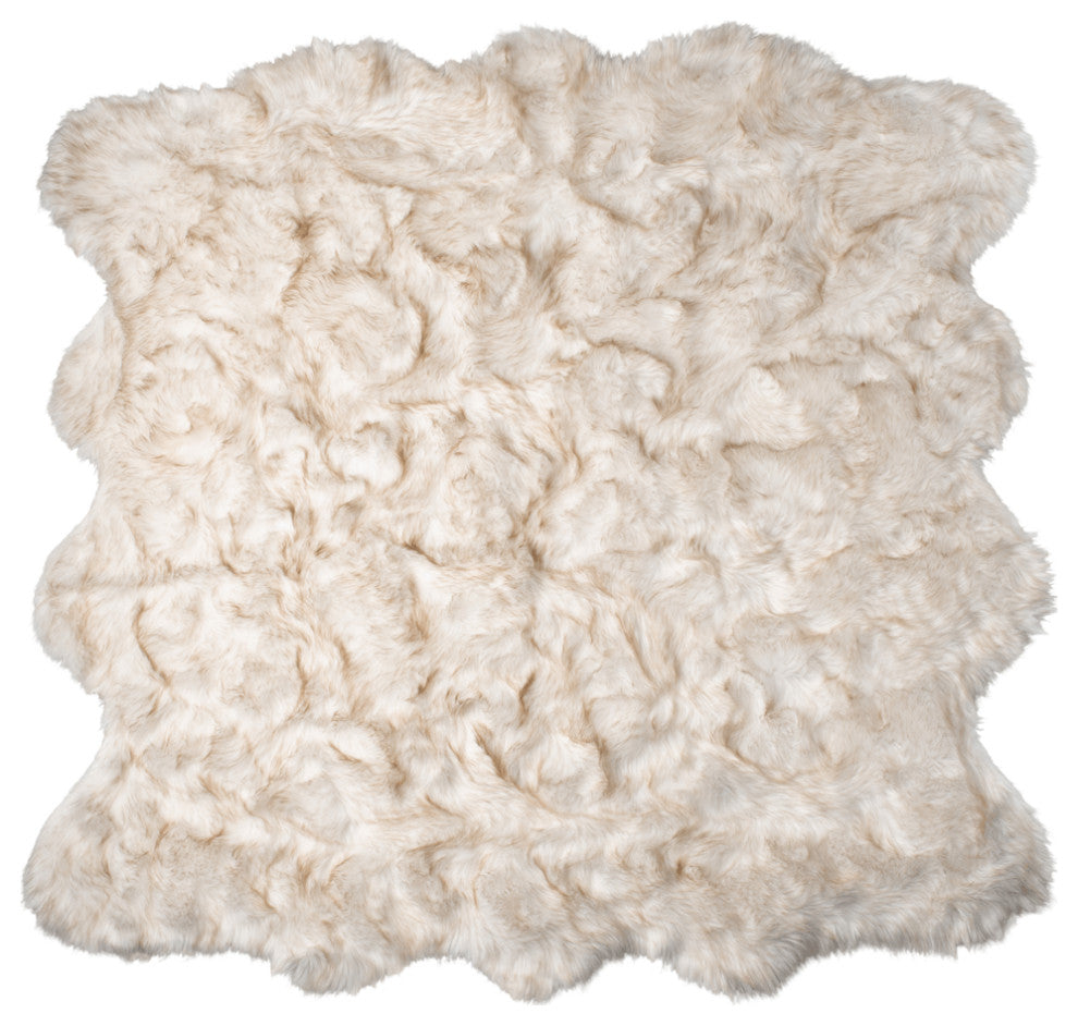 6' X 6' Ombre Tan Faux Fur Washable Non Skid Area Rug