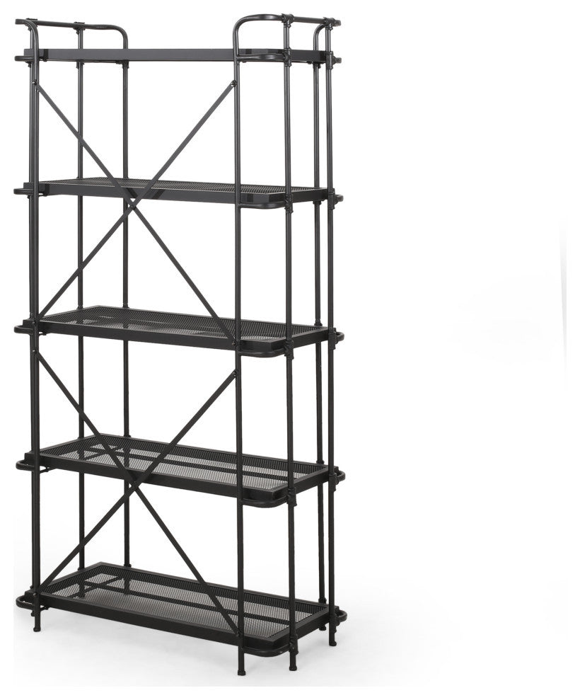 Dwayne Industrial 5 Shelf Iron Mesh Bookcase