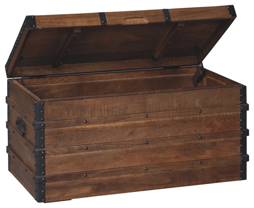 Benzara BM232960 Vintage Style Storage Trunk With Nailhead Trim Details, Brown