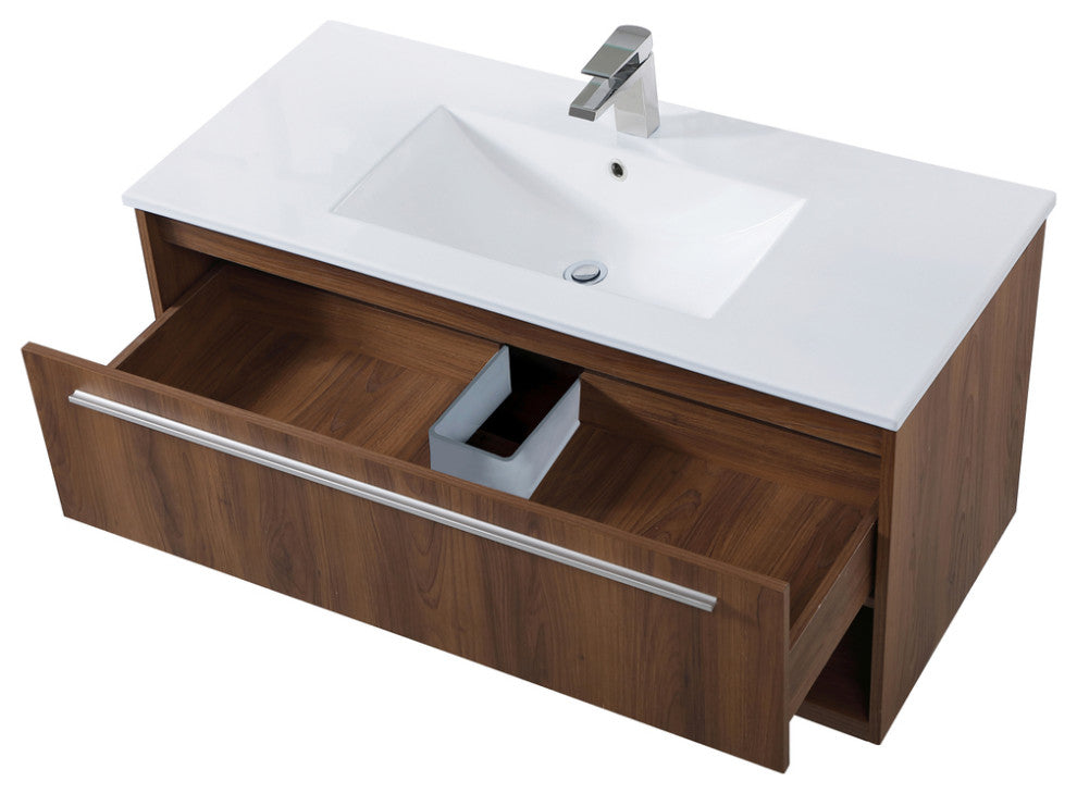 40" Single Bathroom Floating Vanity, Walnut Brown