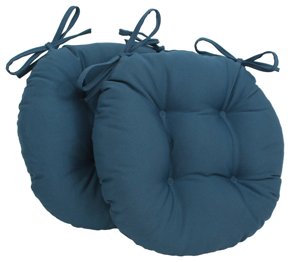 16" Solid Twill Round Tufted Chair Cushions, Set of 2, Indigo