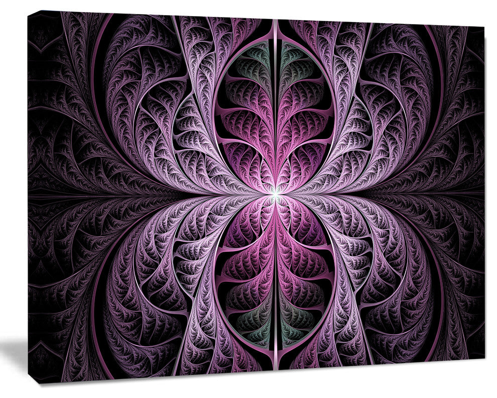 Purple Glowing Fractal Stained Glass, Oversized Abstract Canvas Art Print, 60x40