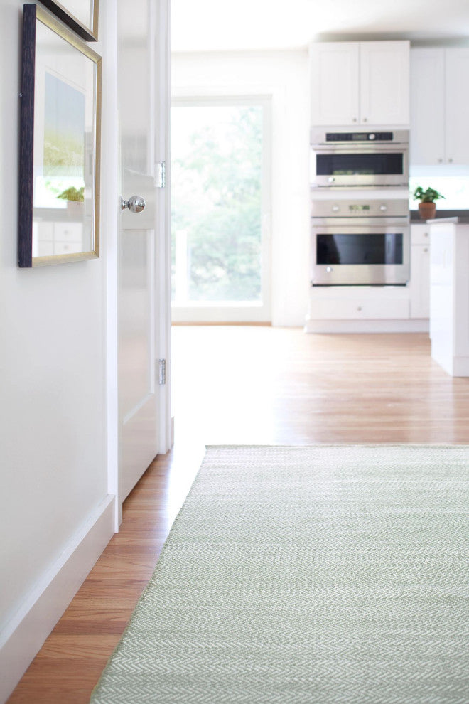 Dash & Albert Herringbone Ocean Handwoven Cotton Rug, Green, Runner-2'6" x 12'
