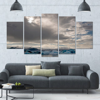 Ice of Jokulsarlon Lagoon, Landscape Canvas Art Print, 60"x32", 5 Panels