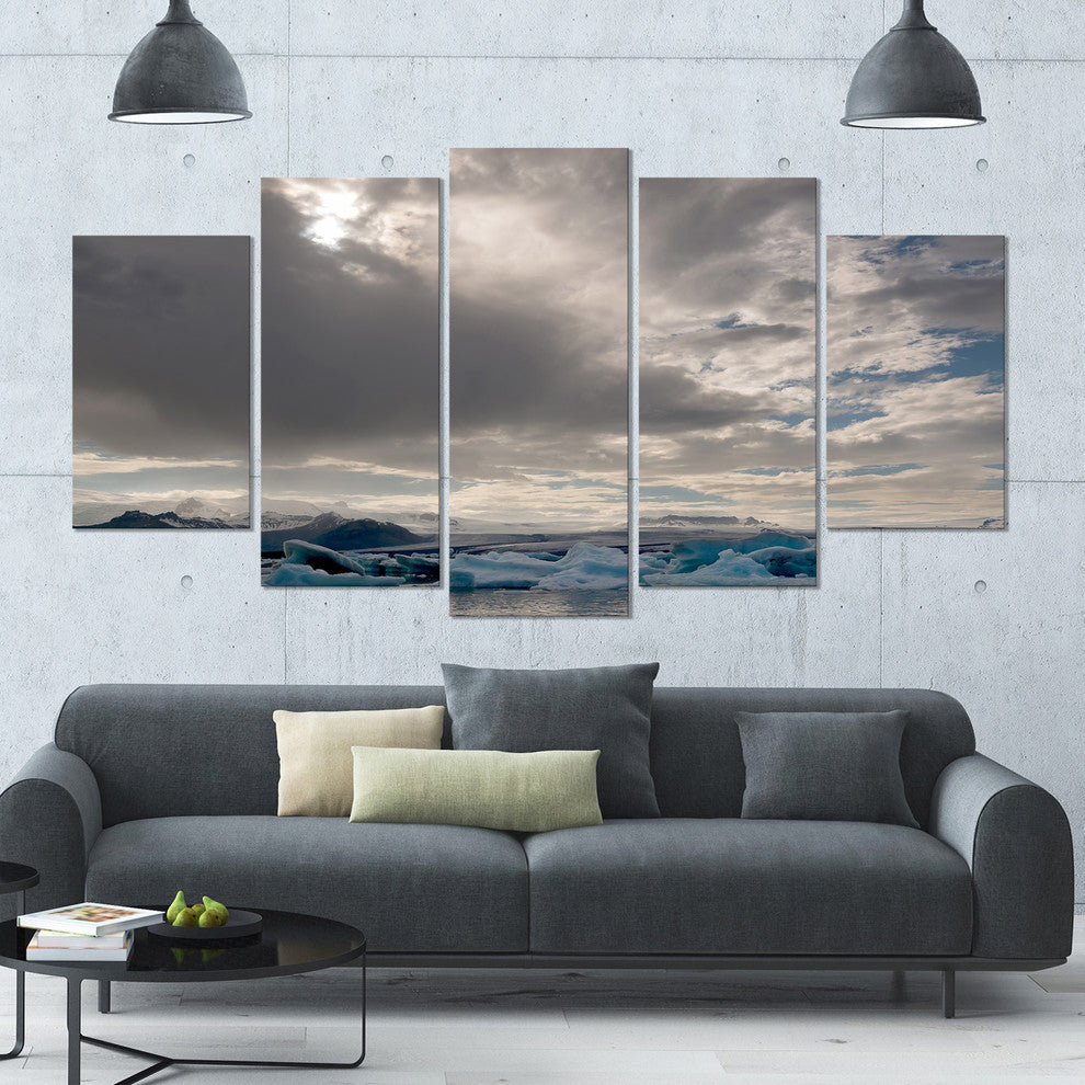Ice of Jokulsarlon Lagoon, Landscape Canvas Art Print, 60"x32", 5 Panels